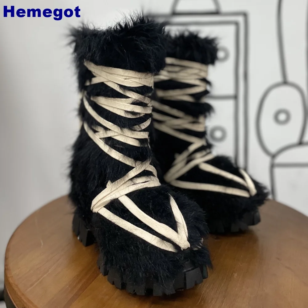 Women Black Furry Mid Calf Pla - огляд і ціна Street Fashion Y2K